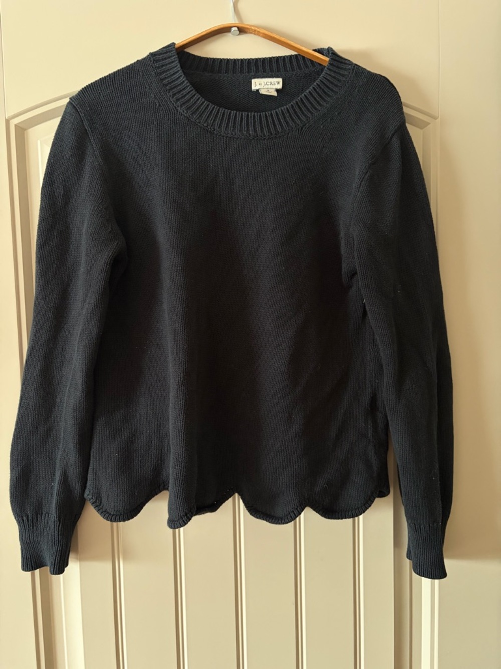 J. Crew black Scallop-Hem Crewneck knit Sweater size S